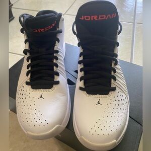 Jordan Men's White and Black Sneakers with Red Accents